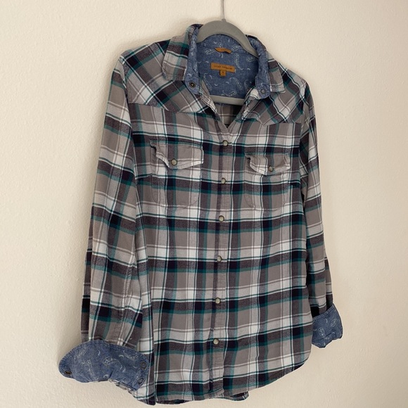 JACHS Girlfriend western Bea plaid flannel Long Sleeve Button down plaid Shirt - Picture 7 of 8